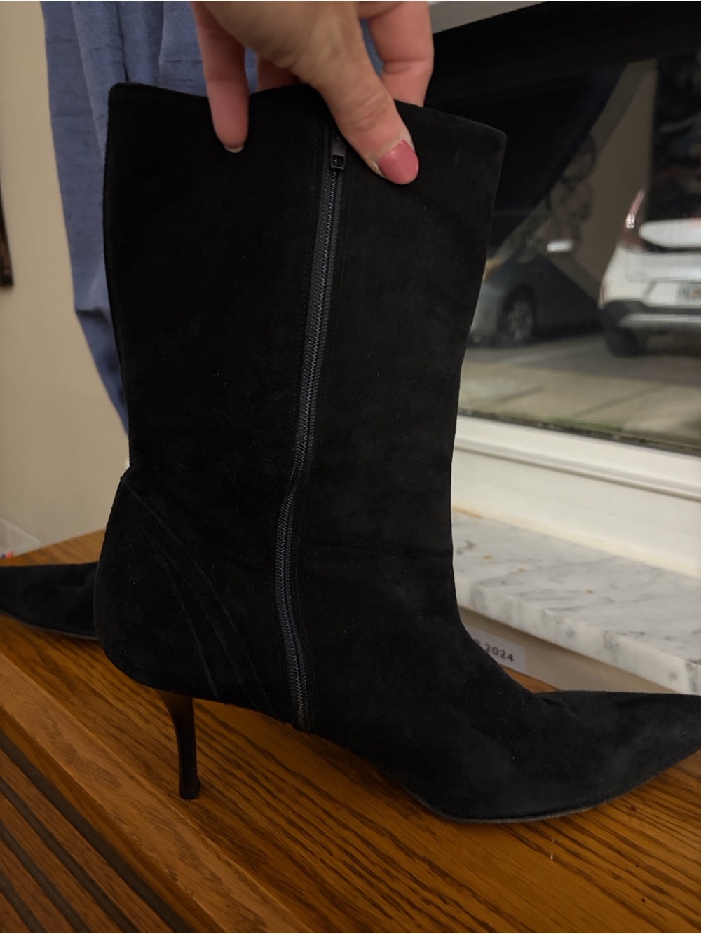 Cole Haan Black Suede Pointed-Toe Stiletto Heeled Boots